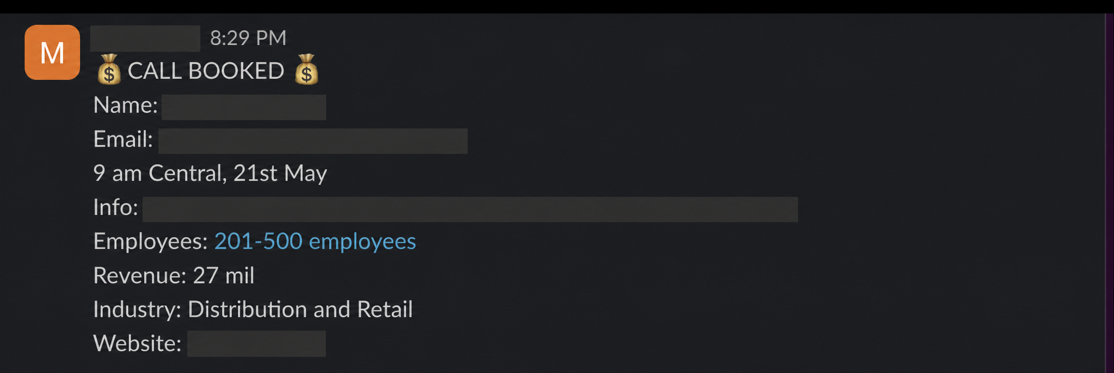 Protected booked-call notification 12