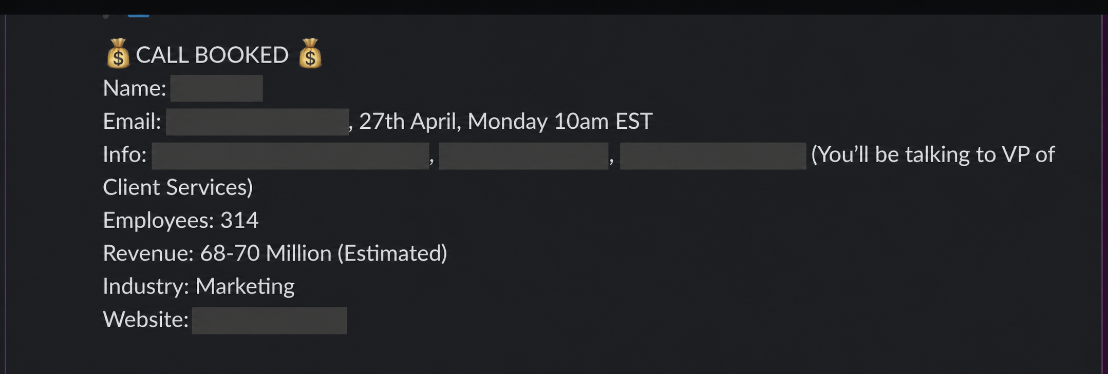 Protected booked-call notification 14