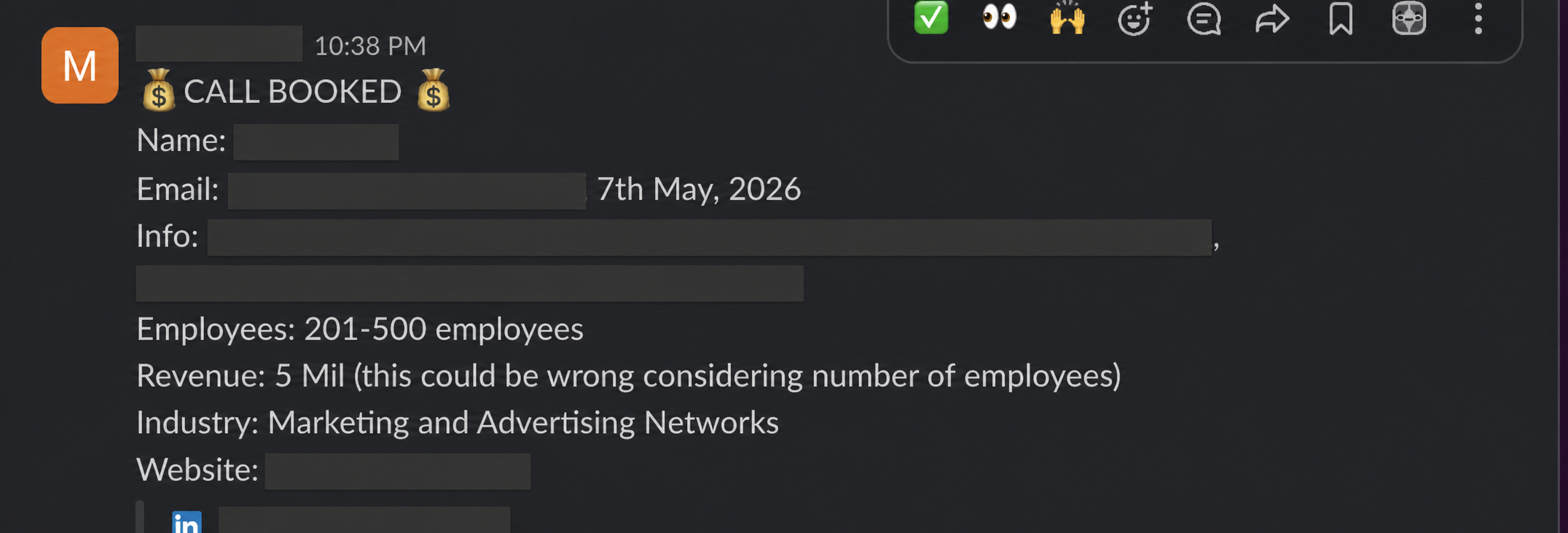 Protected booked-call notification 20