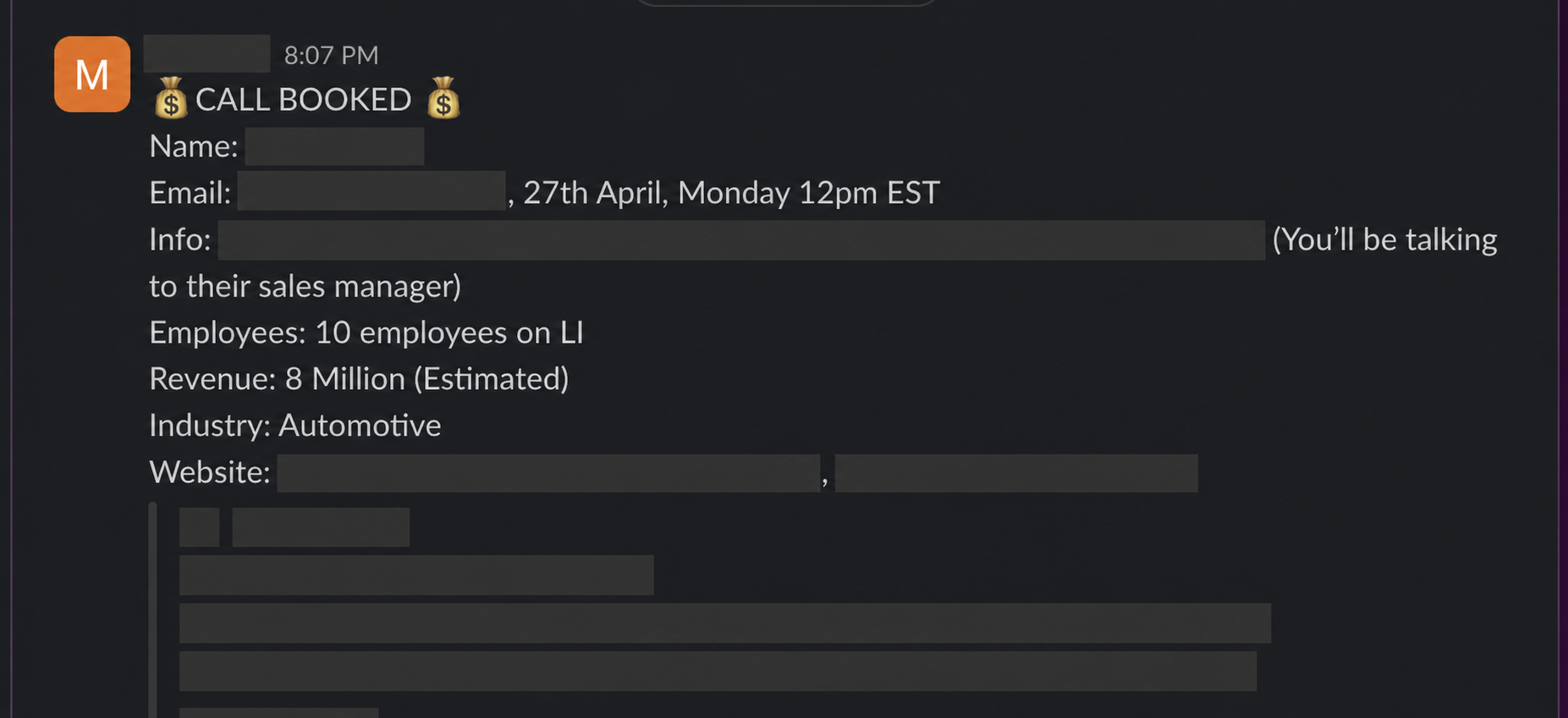 Protected booked-call notification 30